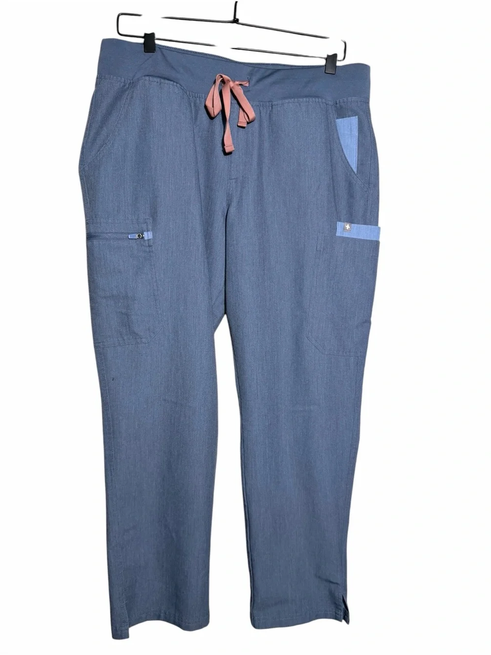 Figs Women’s Yola Petite Slate Blue Pants with Pink Drawstring